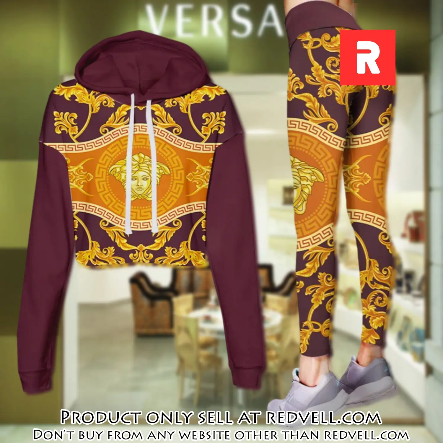 Versace golden medusa luxury brand clothes leggings and crop top set for women rv4500801